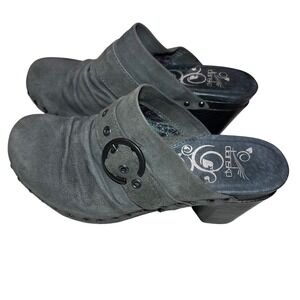 Dansko Women Gray Suede Ruched Block Heel Clogs Shoes Size 36